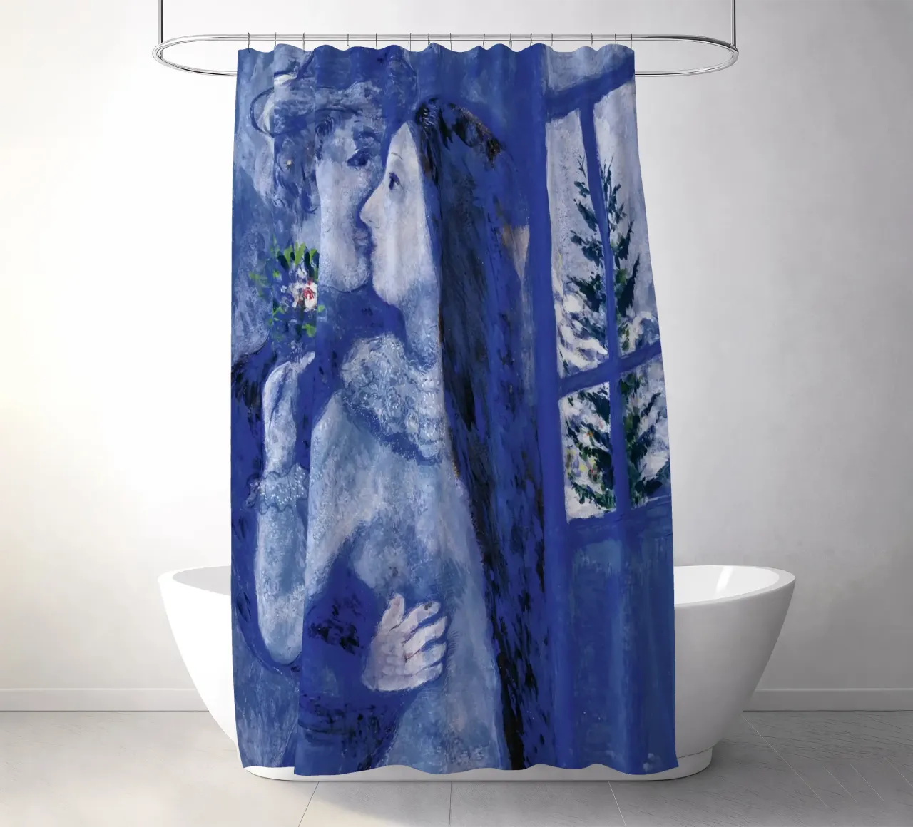 Marc Chagall Der Kuss (Die Liebenden in Blau) Duschvorhang von Kunze Gallery