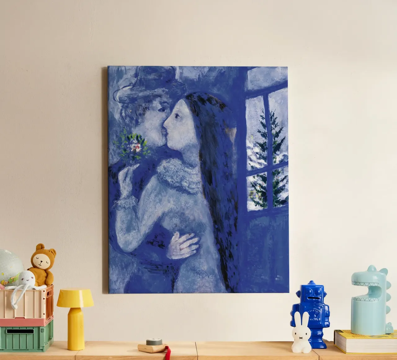 Marc Chagall Der Kuss (Die Liebenden in Blau) Leinwand mit Schattenfugenrahmen von Kunze Gallery