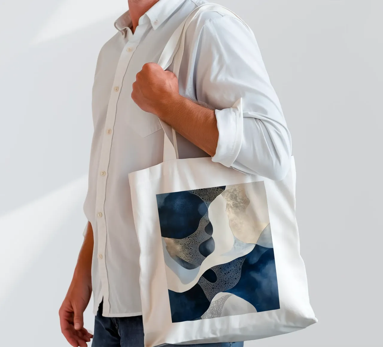 Abstract Blue Shapes three tote bag by LaylaOzHome