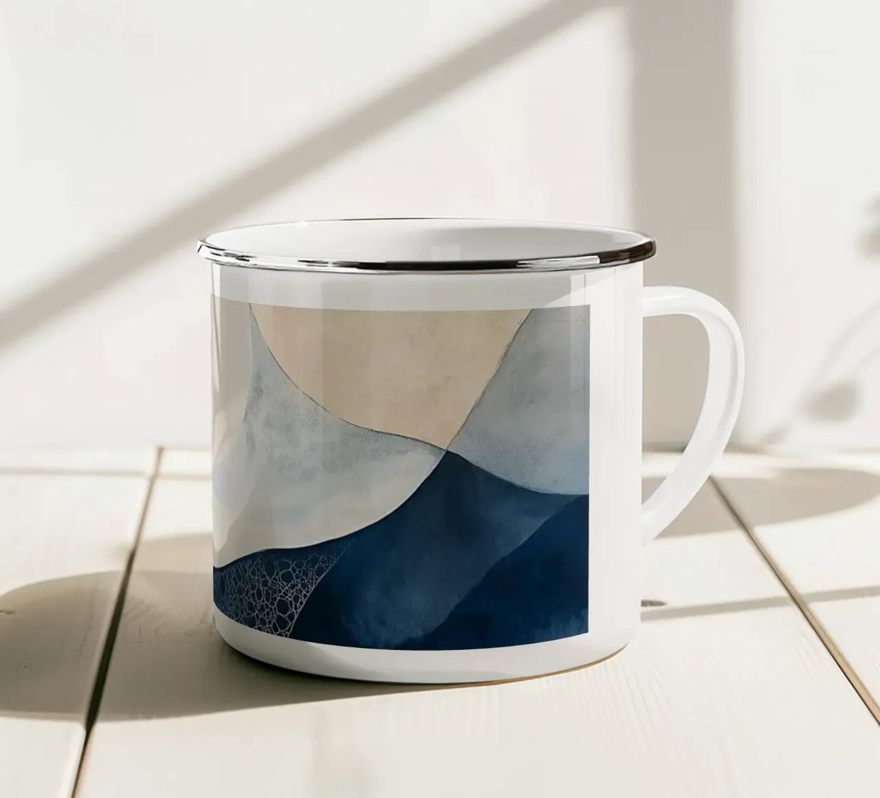 Forme astratte blu tre tazza in smalto da LaylaOzHome