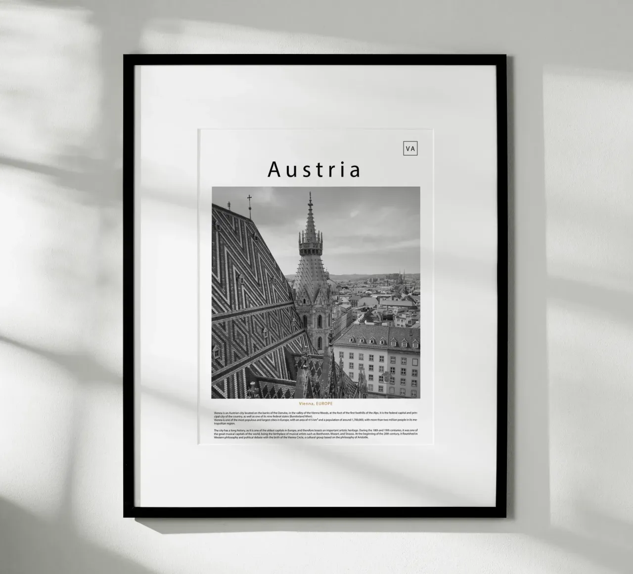 Arte murale da Vienna, Austria poster con telaio in plastica da ✈ world in frame