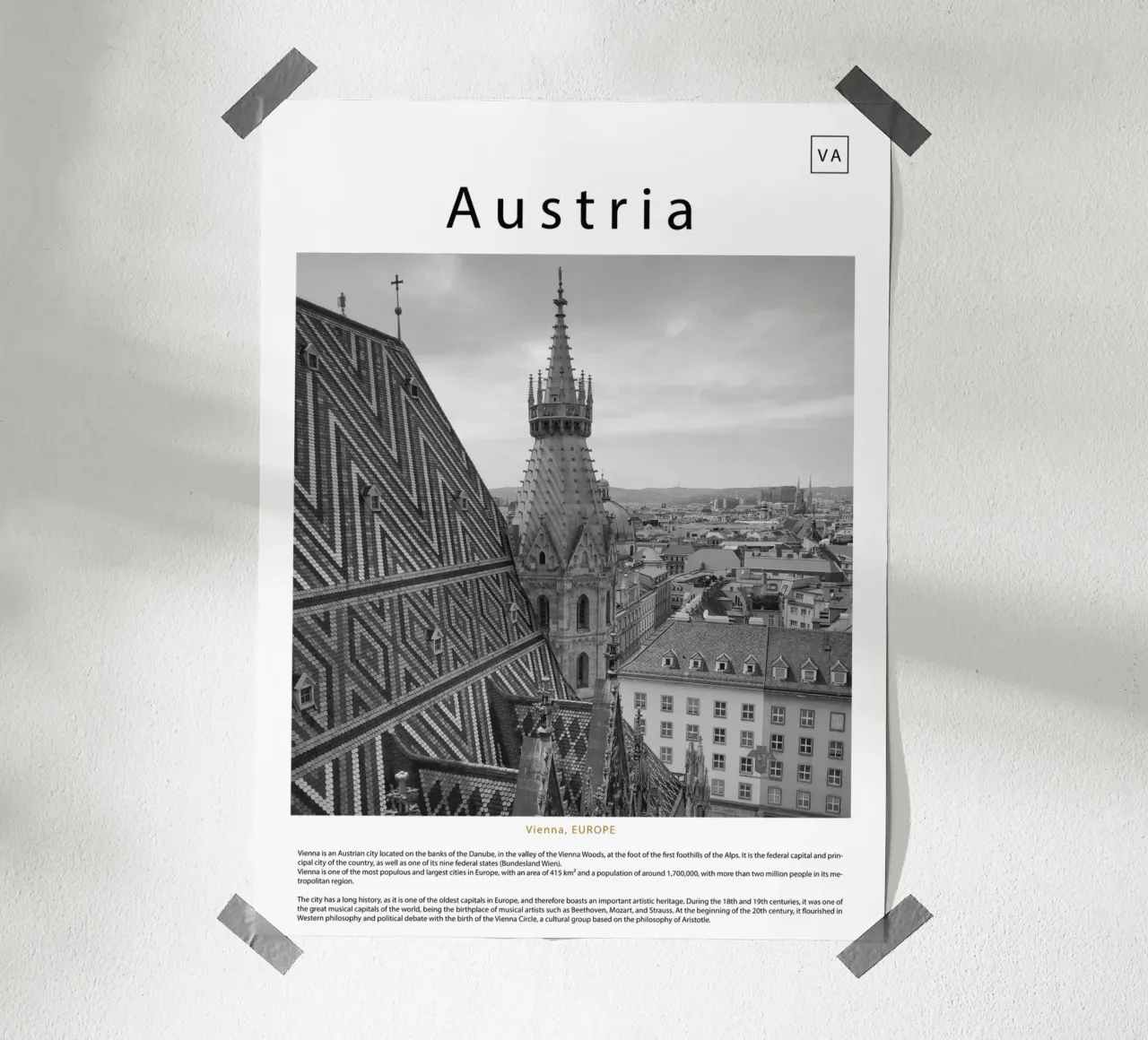 Arte murale da Vienna, Austria poster con telaio in plastica da ✈ world in frame