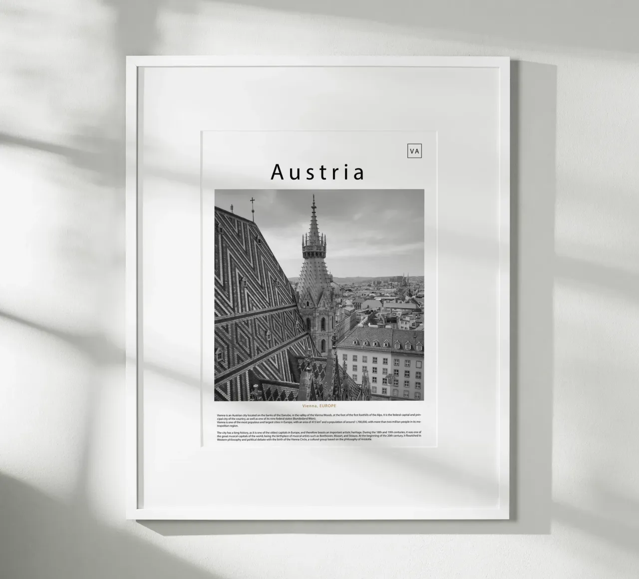 Arte murale da Vienna, Austria poster con telaio in plastica da ✈ world in frame