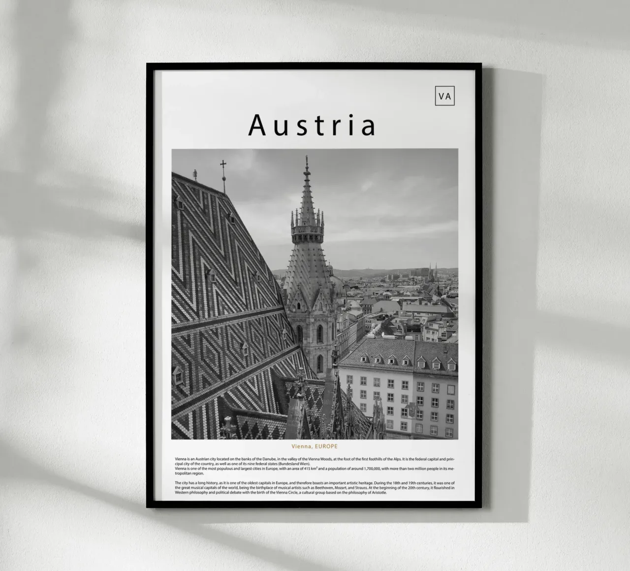 Arte murale da Vienna, Austria poster con telaio in plastica da ✈ world in frame