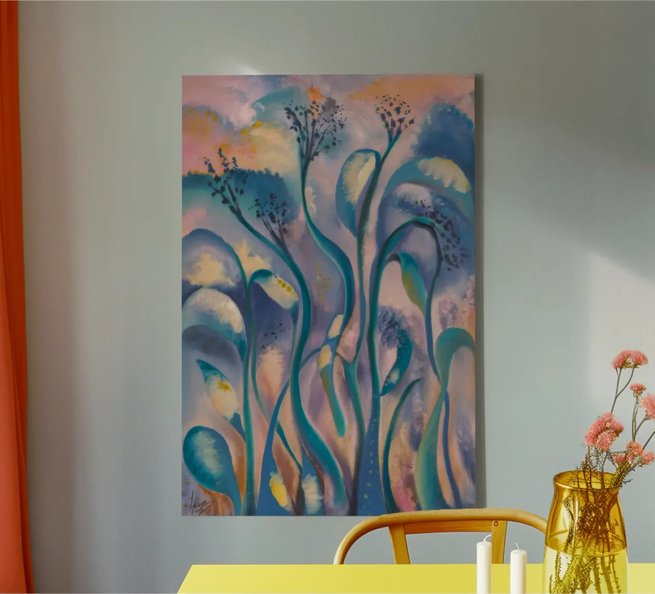 Swaying Celestial Garden canvas with Floater frame by Solestice Strokes