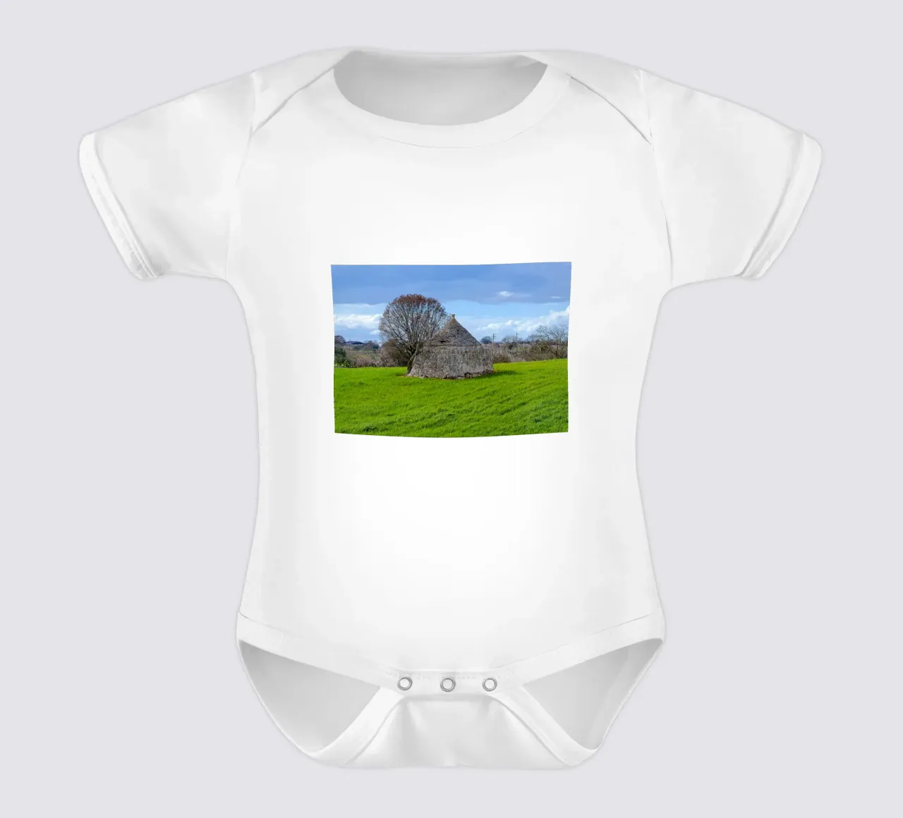 Timeless Apulian Countryside: Ancient Stone Dwelling short-sleeve baby romper by peuceta_BA