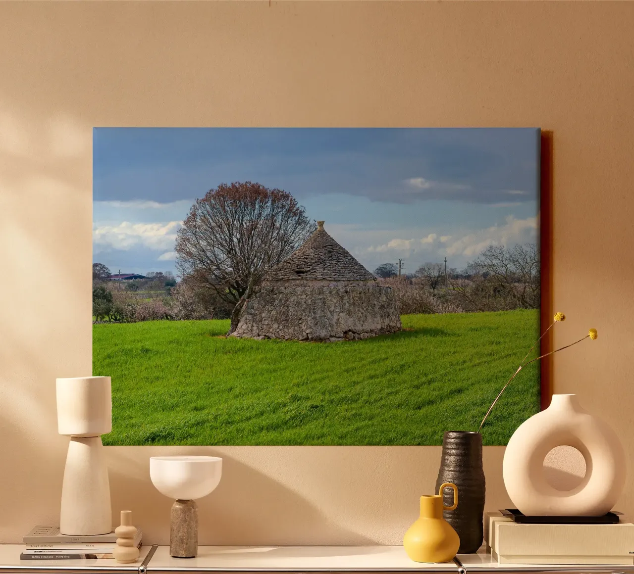 Timeless Apulian Countryside: Ancient Stone Dwelling canvas with Floater frame by peuceta_BA