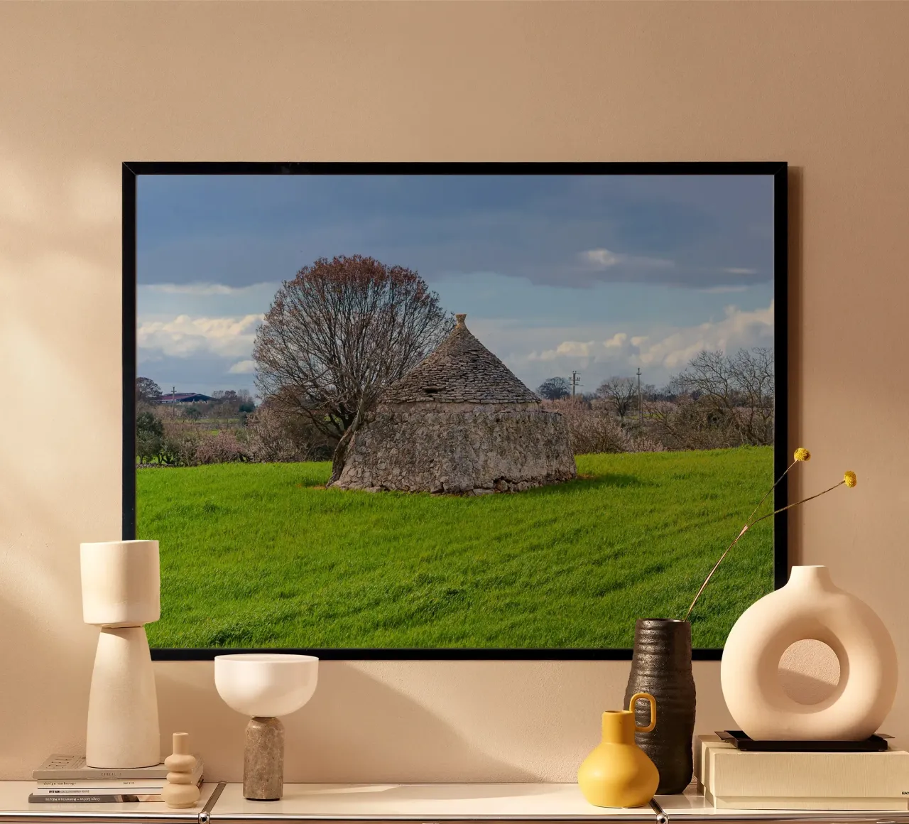 Timeless Apulian Countryside: Ancient Stone Dwelling poster with wooden frame by peuceta_BA