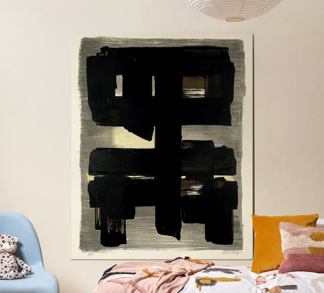 Pierre Soulages "Litografia n° 1" 1957 poster con telaio in legno da Spencershop