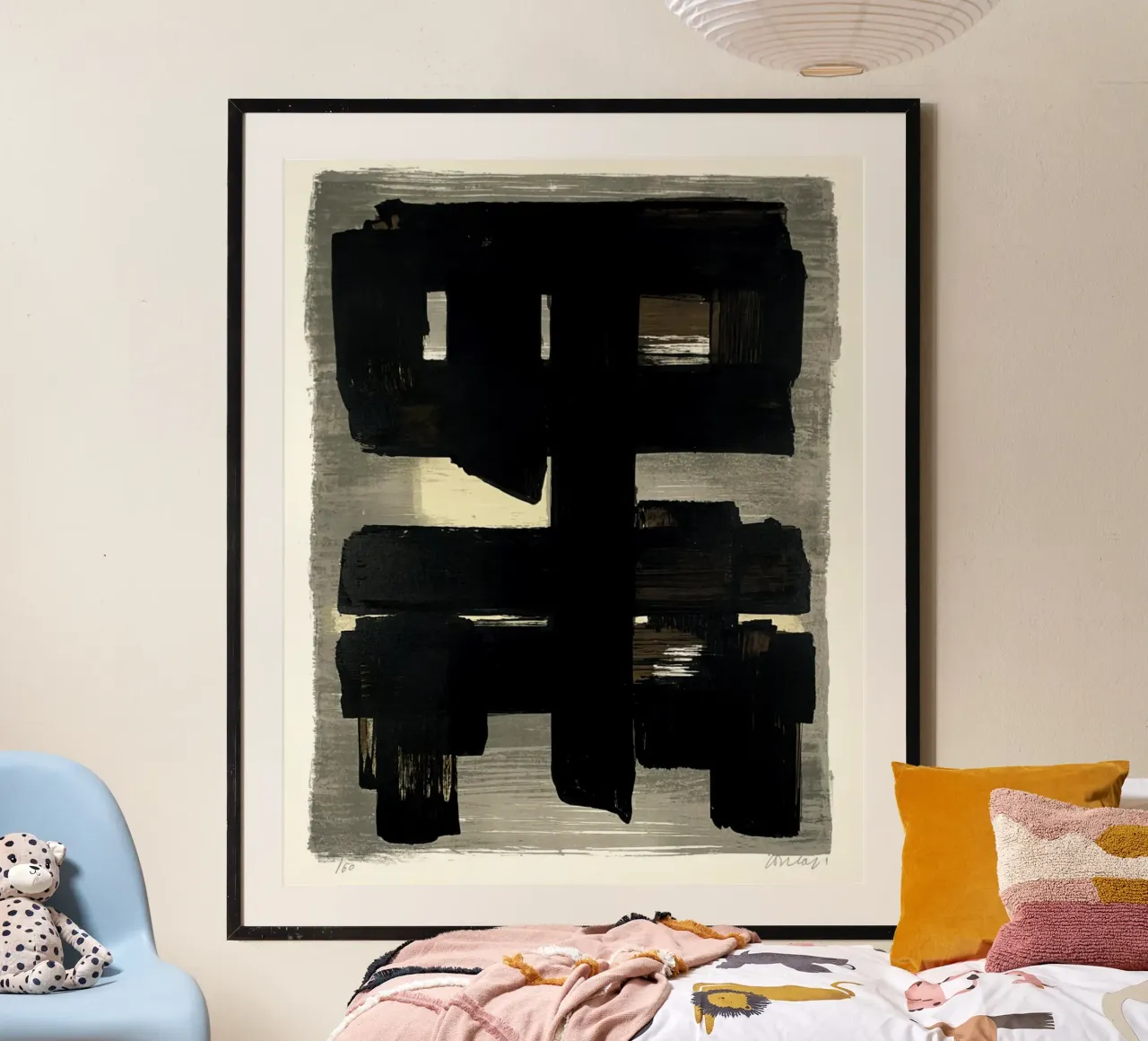 Pierre Soulages "Litografia n° 1" 1957 poster con telaio in legno da Spencershop