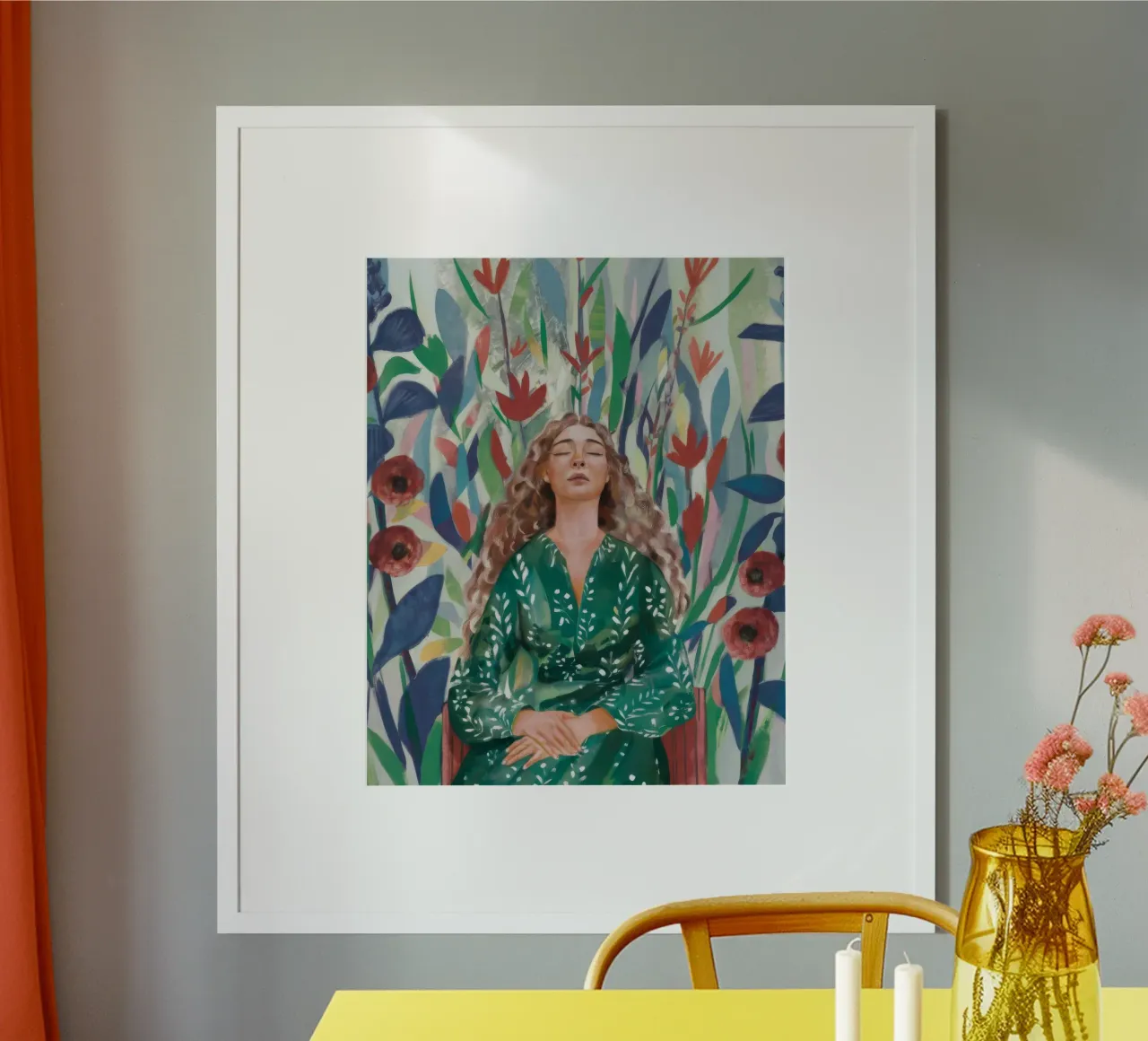 Sogno floreale ancora poster con telaio in legno da Solestice Strokes