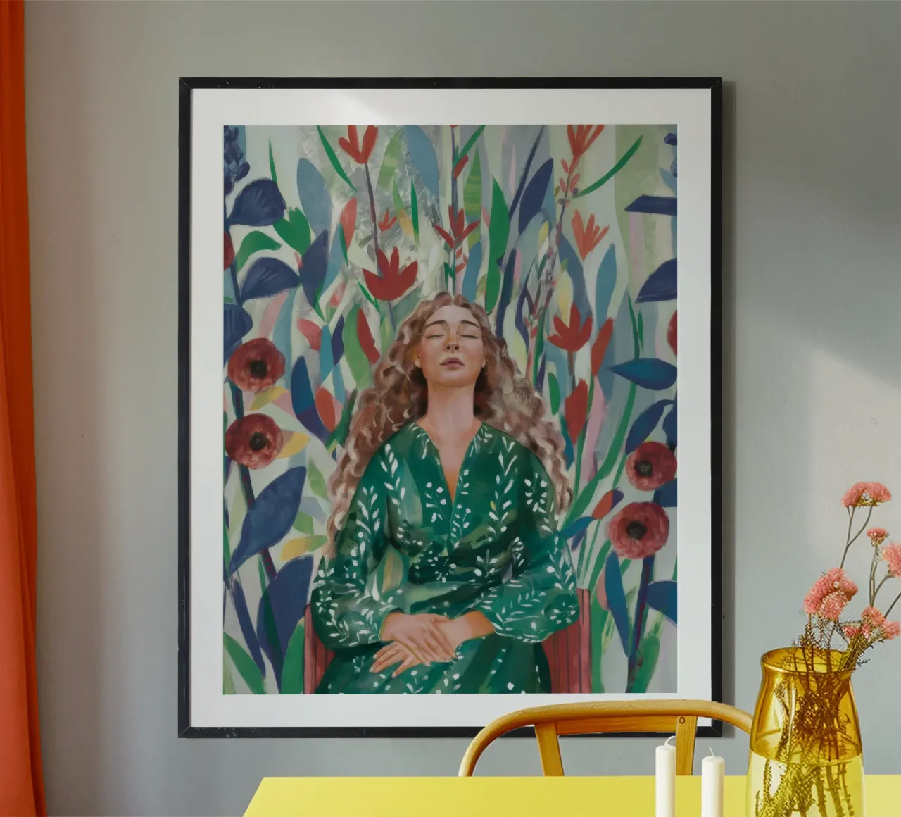 Sogno floreale ancora poster con telaio in legno da Solestice Strokes