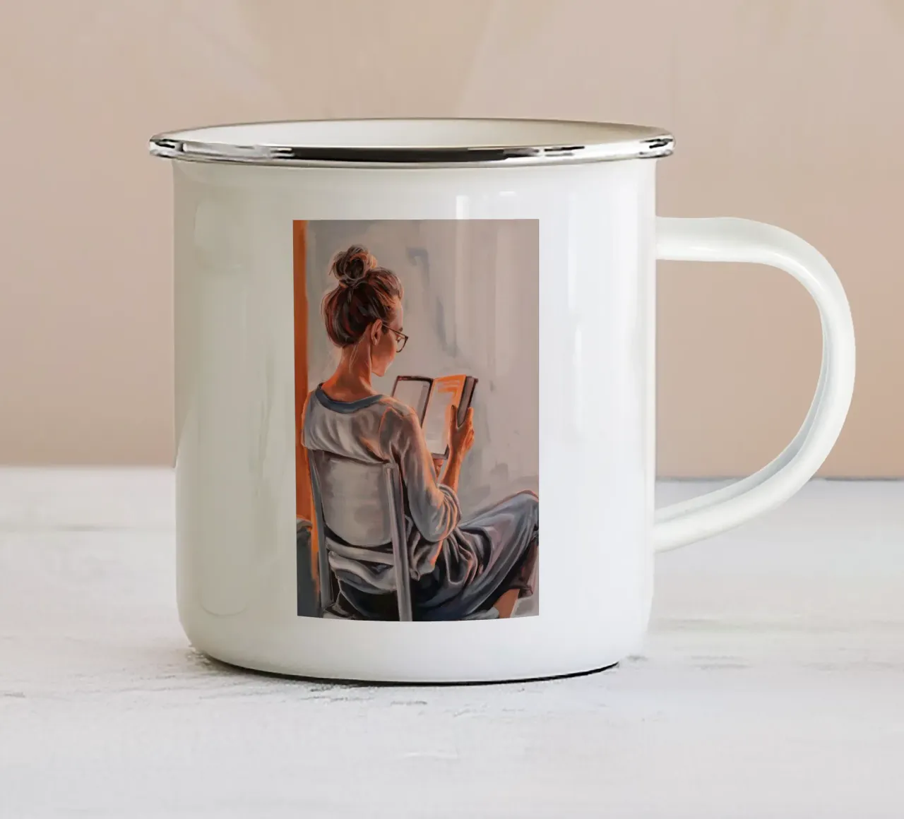 Lettura tranquilla al sole tazza in smalto da Solestice Strokes