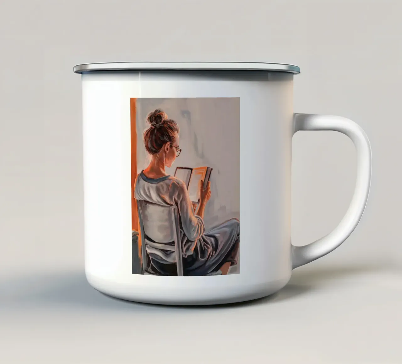 Lettura tranquilla al sole tazza in smalto da Solestice Strokes