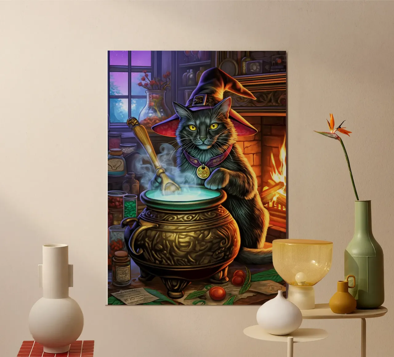 Gatto strega di Halloween carta hahnemühle da Fleur de Lys