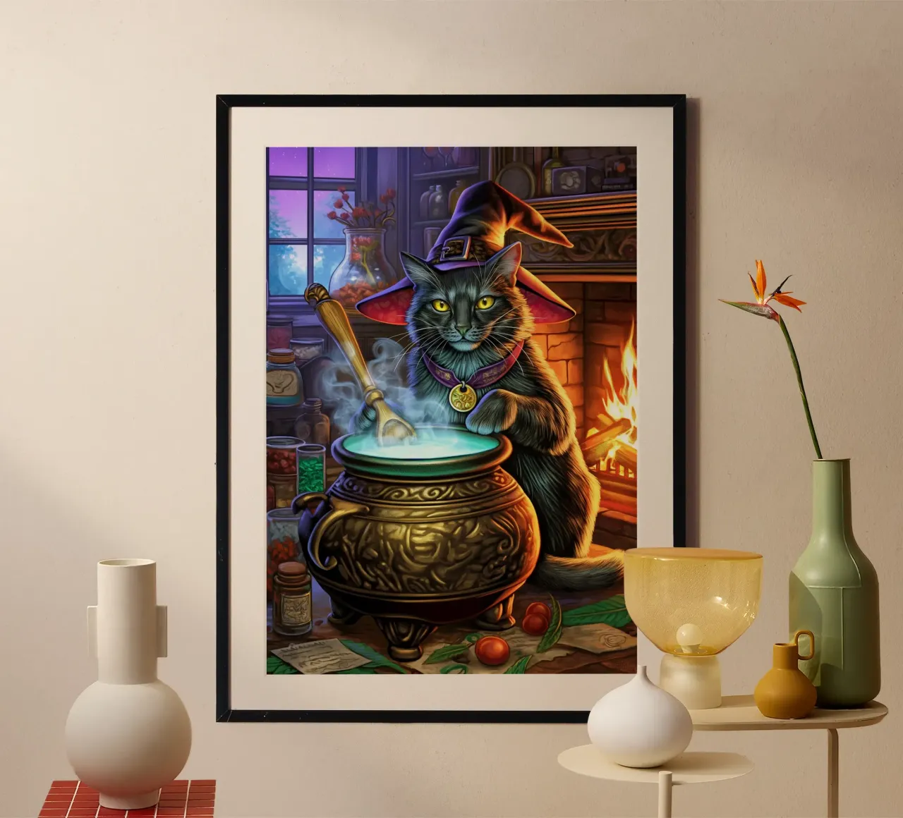 Gatto strega di Halloween carta hahnemühle da Fleur de Lys