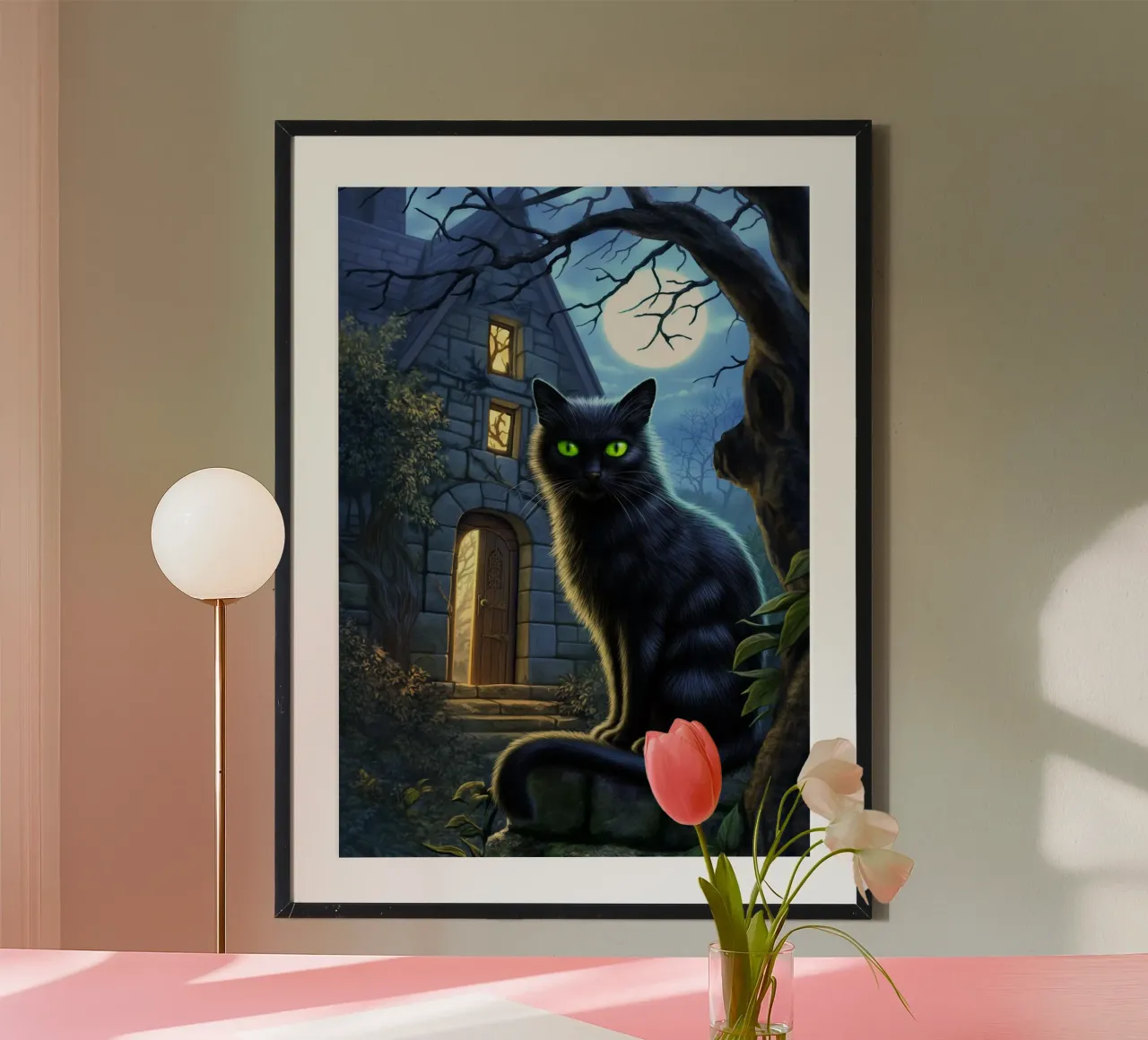Gatto nero di Halloween poster con telaio in alluminio da Fleur de Lys