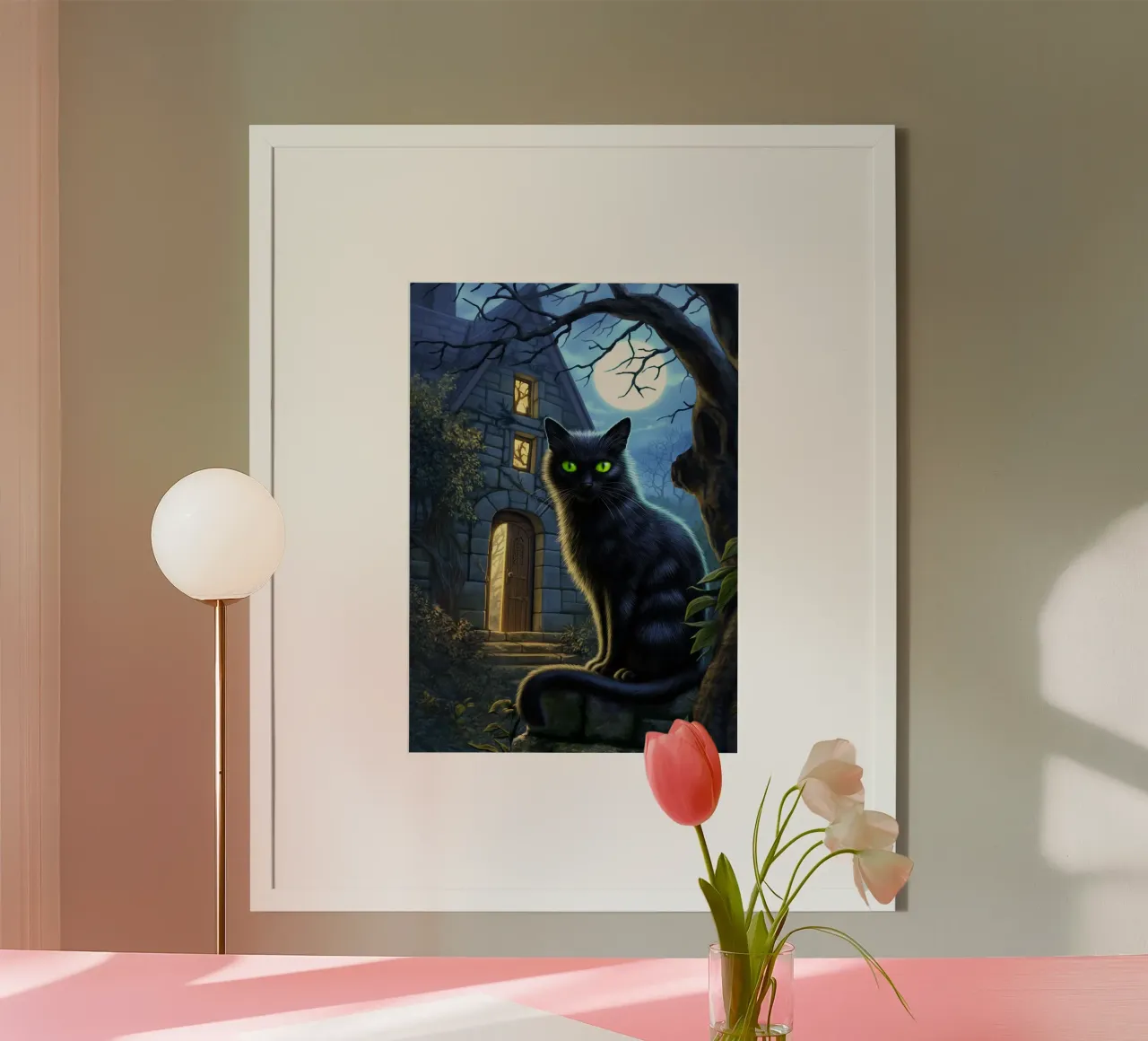 Gatto nero di Halloween poster con telaio in alluminio da Fleur de Lys