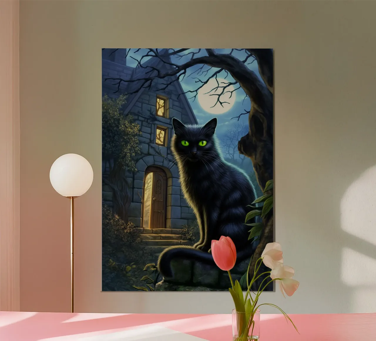 Gatto nero di Halloween poster con telaio in alluminio da Fleur de Lys