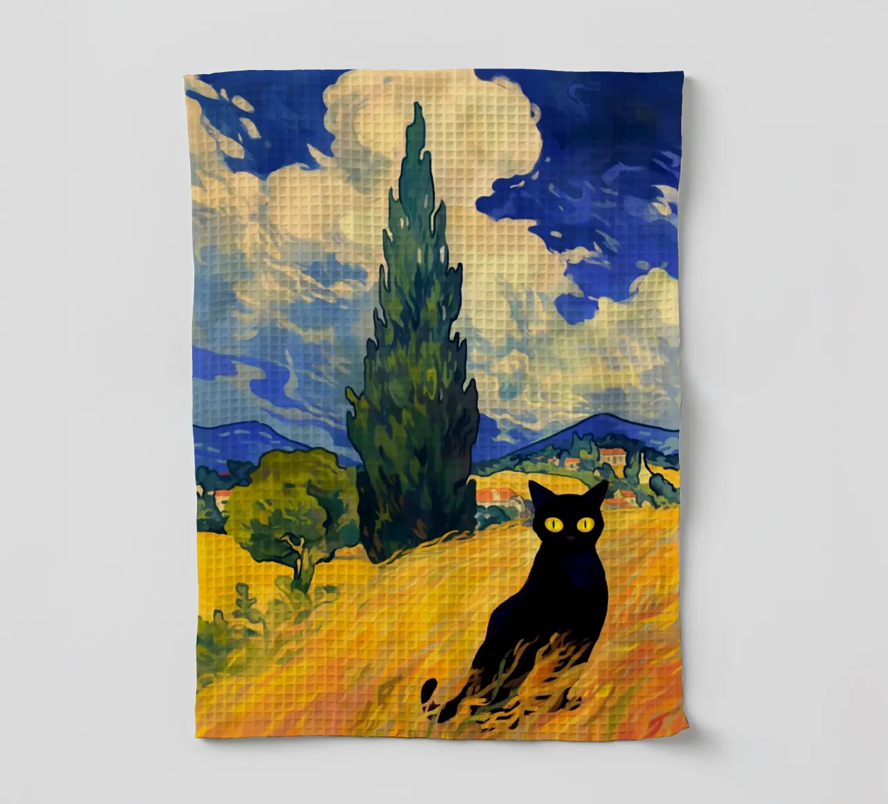 Gatto nero canovaccio da cucina da Fleur de Lys
