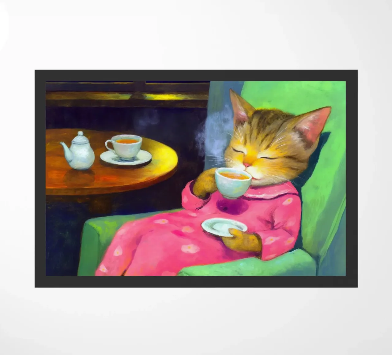 Cat Drink Tea doormat by Fleur de Lys