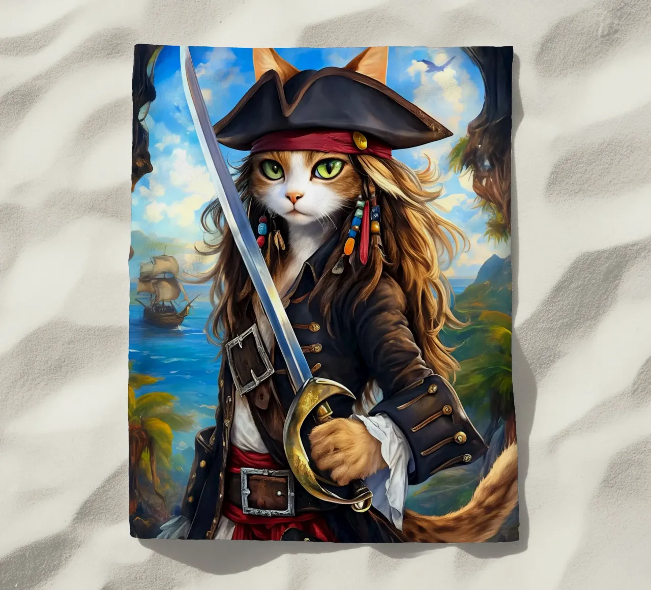 Gatto pirata telo mare da Fleur de Lys