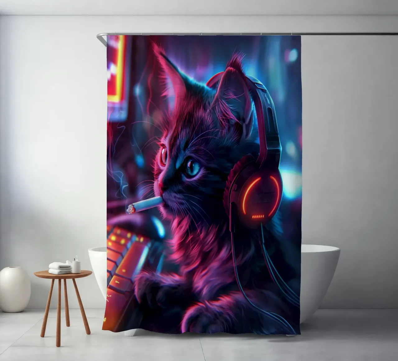 Gatto giocatore che fuma tenda da doccia da Fleur de Lys