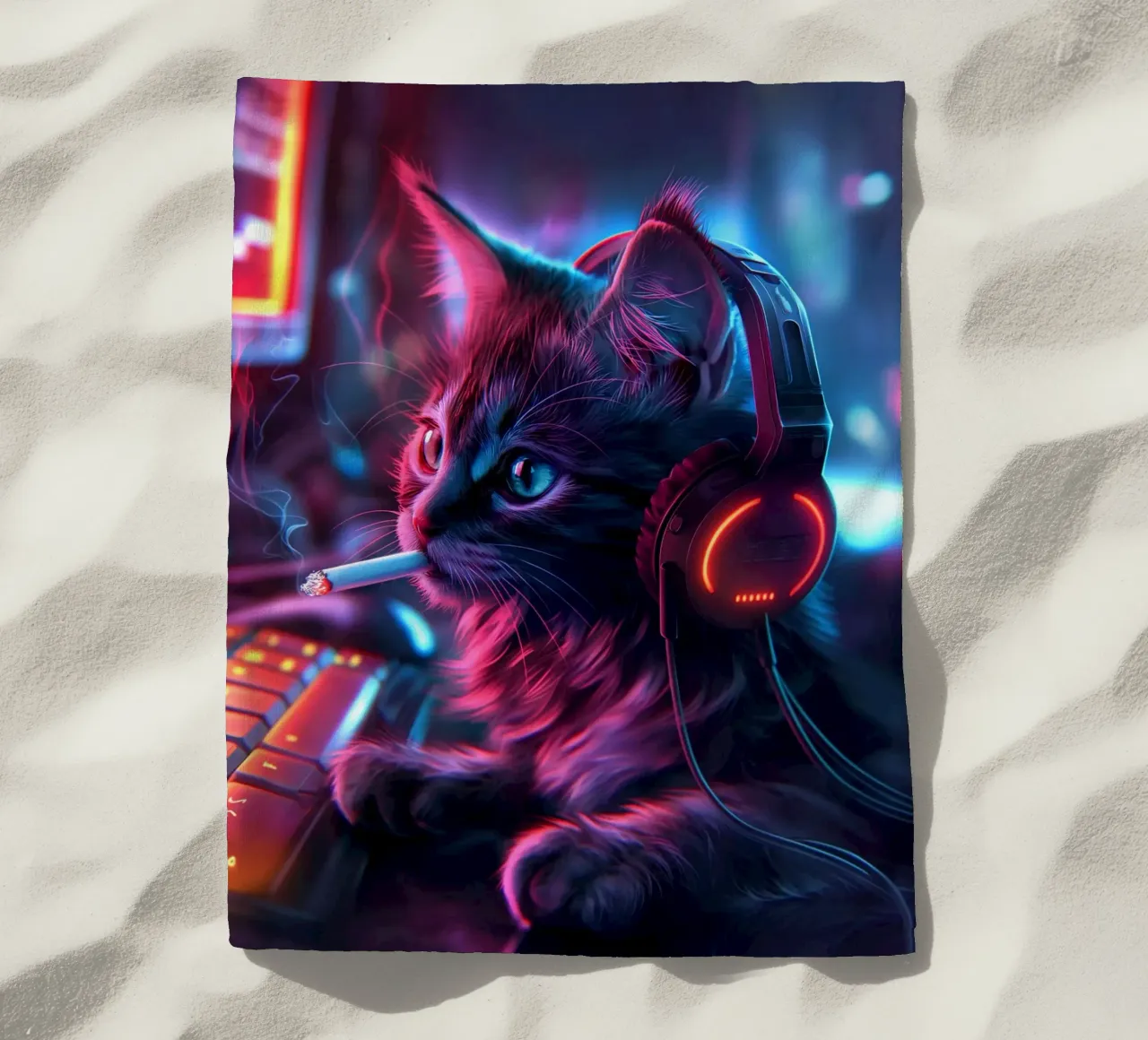 Gatto giocatore che fuma telo mare da Fleur de Lys