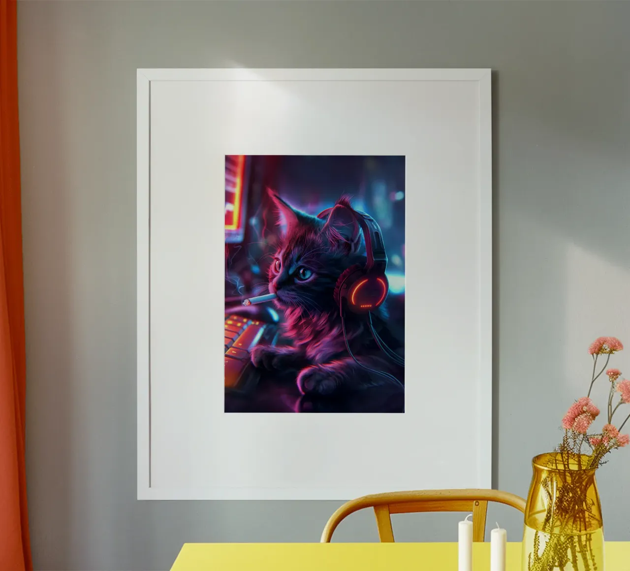 Gatto giocatore che fuma carta hahnemühle da Fleur de Lys
