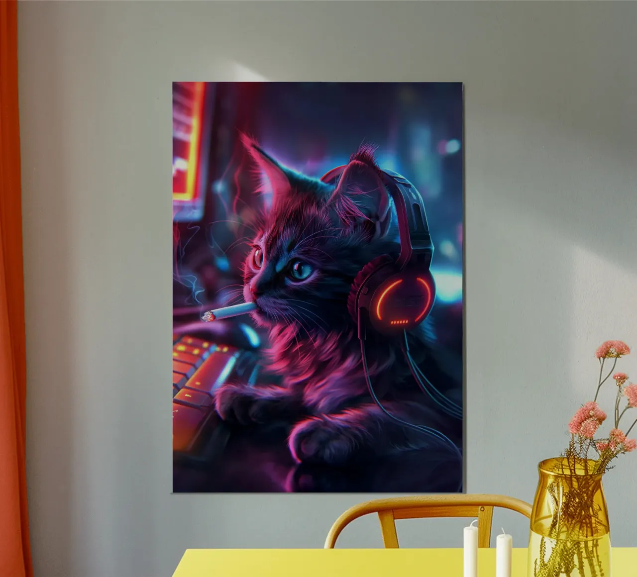 Gatto giocatore che fuma carta hahnemühle da Fleur de Lys