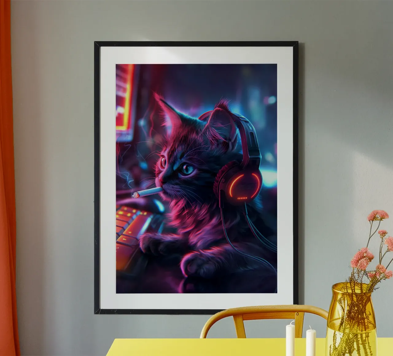Gatto giocatore che fuma carta hahnemühle da Fleur de Lys