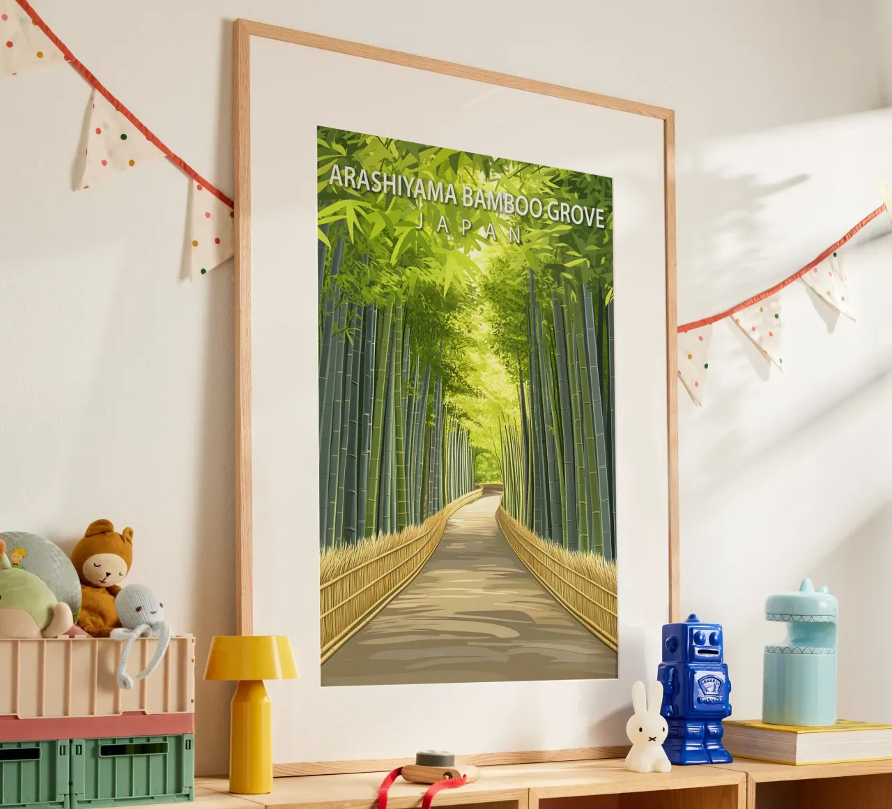 Boschetto di bambù di Arashiyama, Giappone poster con telaio in plastica da Wanderlust Vibes