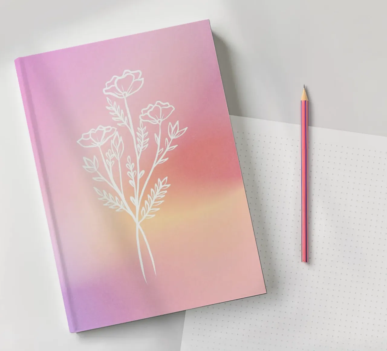 Pink Aura Print, Flower Gradient Art, Vibrant Art notebook by Dreamscape