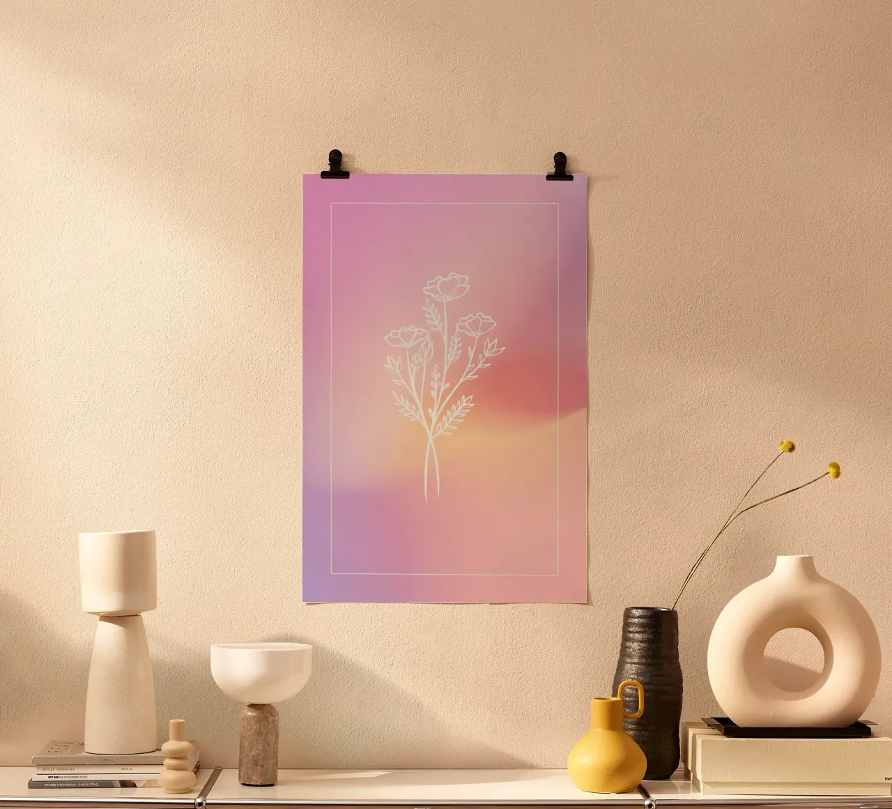 Roze Aura print, bloemverloop kunst, levendige kunst poster met kunststof frame van Dreamscape