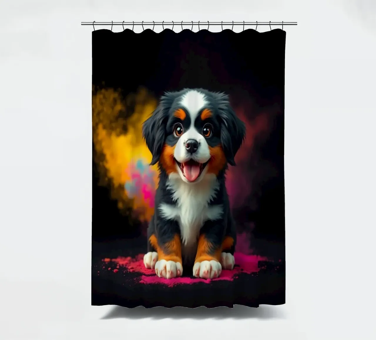 The colorful Bernese Mountain Dog #3 shower curtain by Yumis.Beargang.and.Me
