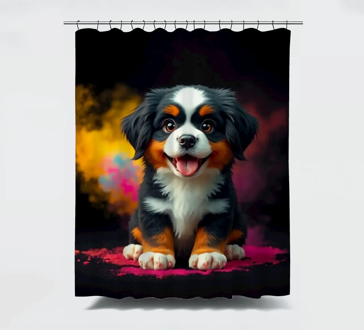 The colorful Bernese Mountain Dog #3 shower curtain by Yumis.Beargang.and.Me