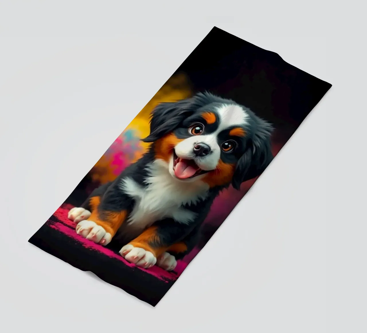 The colorful Bernese Mountain Dog #3 beach towel by Yumis.Beargang.and.Me
