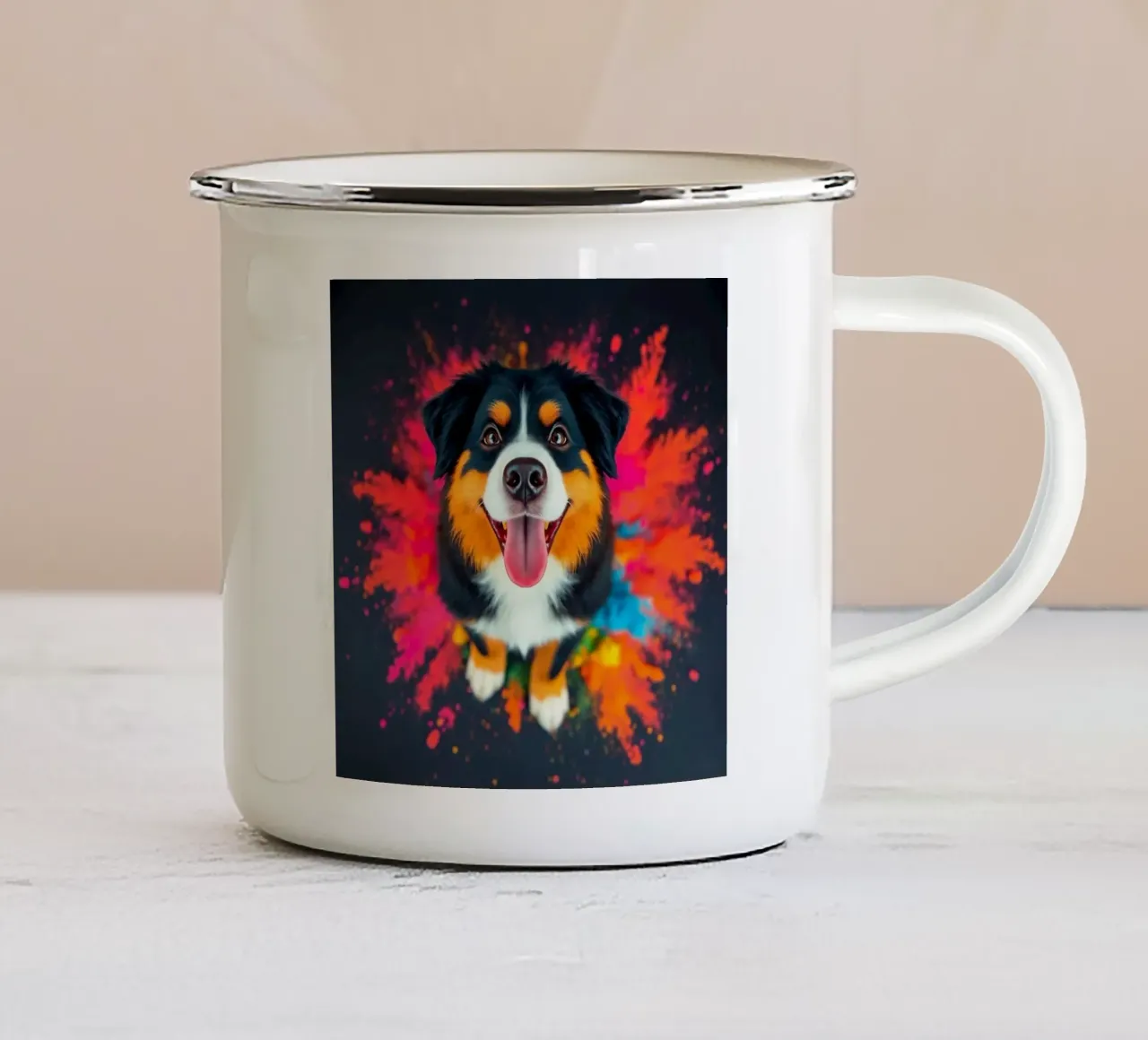 The colorful Bernese Mountain Dog #7 enamel mug by Yumis.Beargang.and.Me