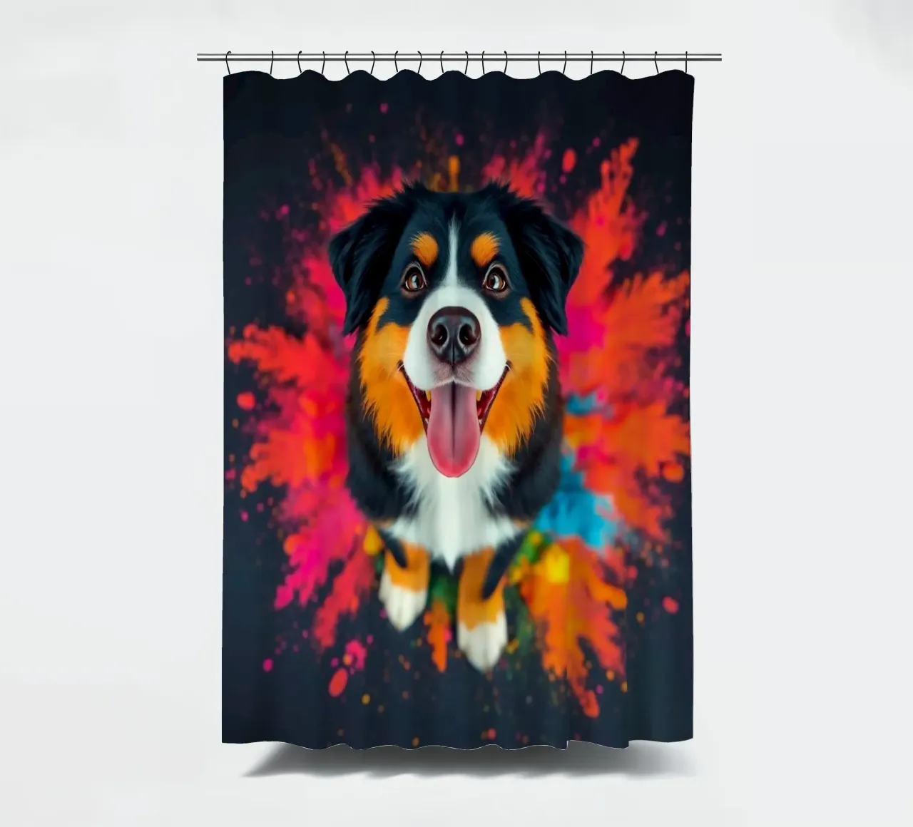 The colorful Bernese Mountain Dog #7 shower curtain by Yumis.Beargang.and.Me