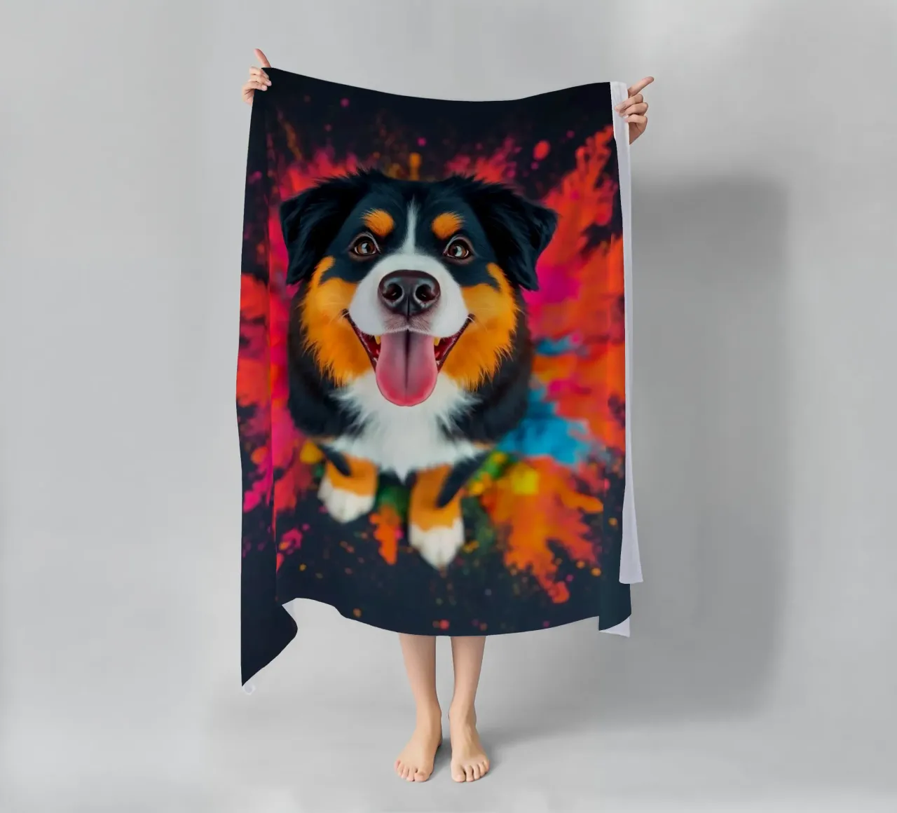 The colorful Bernese Mountain Dog #7 beach towel by Yumis.Beargang.and.Me