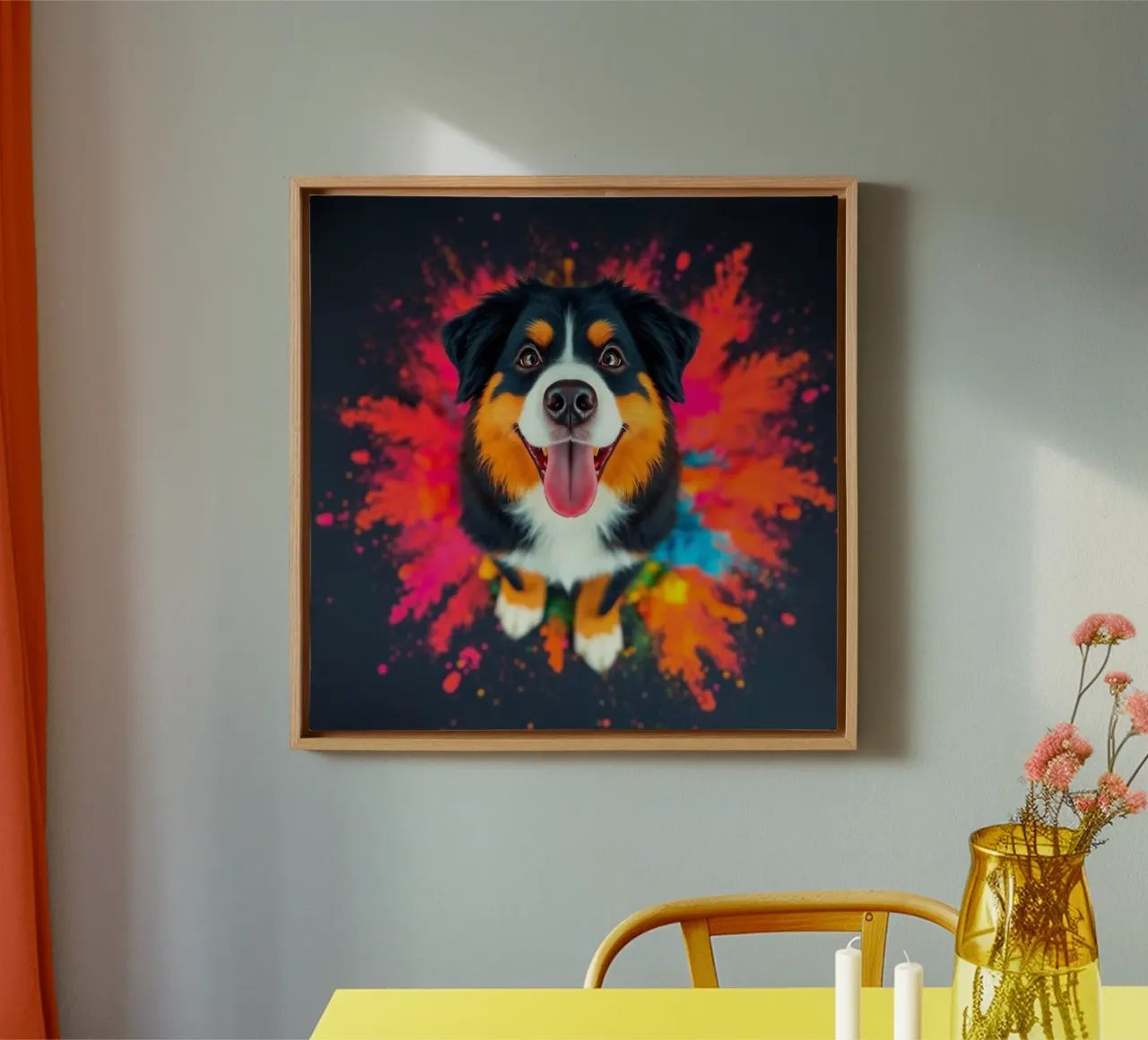 The colorful Bernese Mountain Dog #7 canvas with Floater frame by Yumis.Beargang.and.Me
