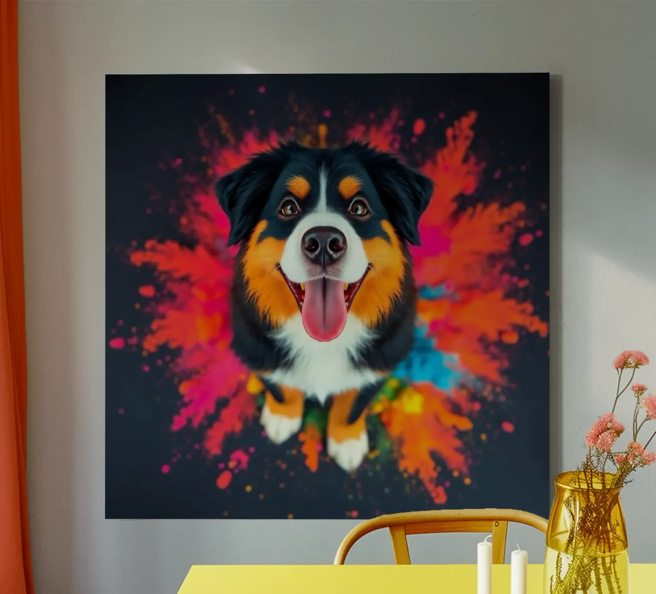 The colorful Bernese Mountain Dog #7 canvas with Floater frame by Yumis.Beargang.and.Me