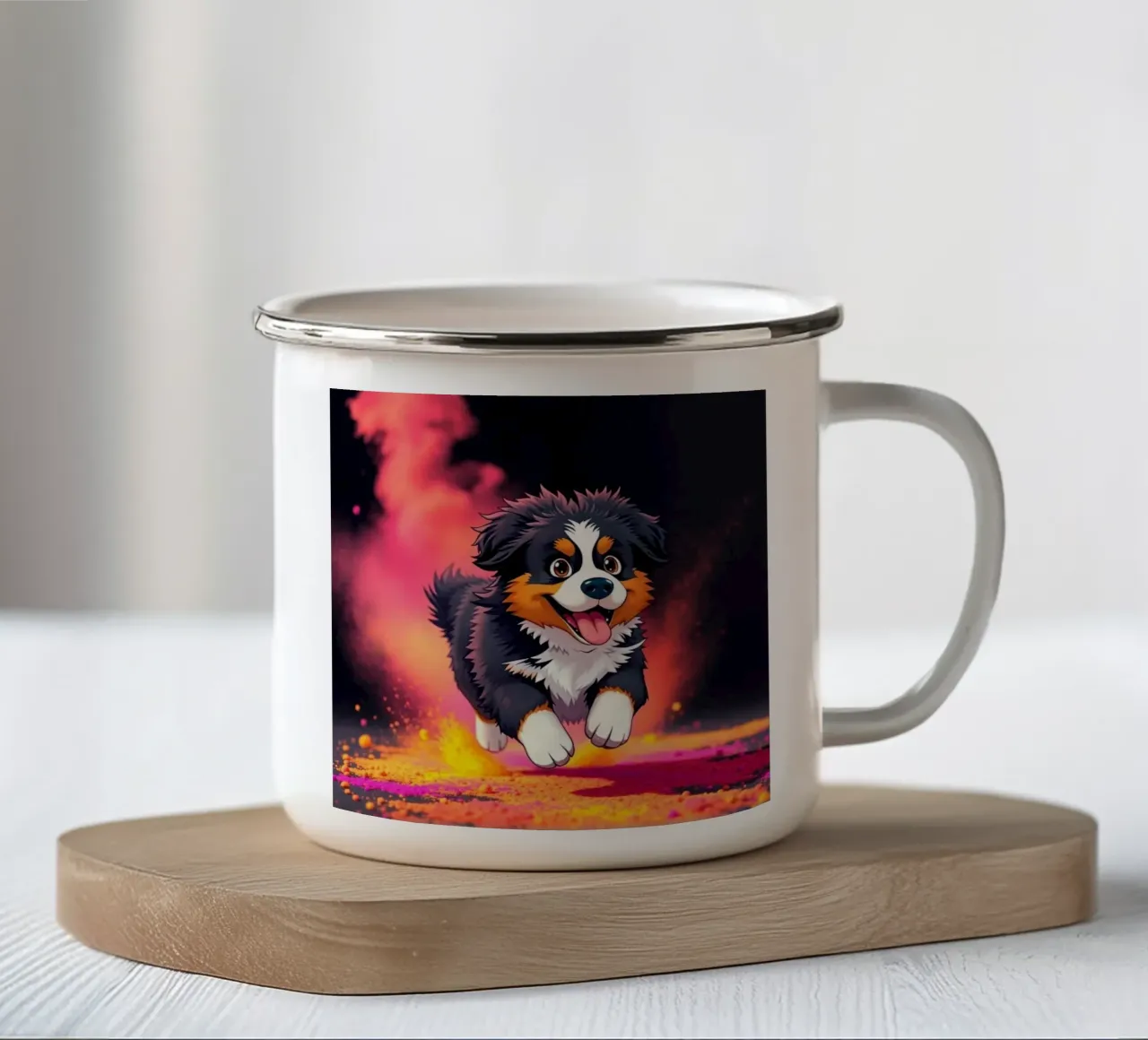 The colorful Bernese Mountain Dog #8 enamel mug by Yumis.Beargang.and.Me