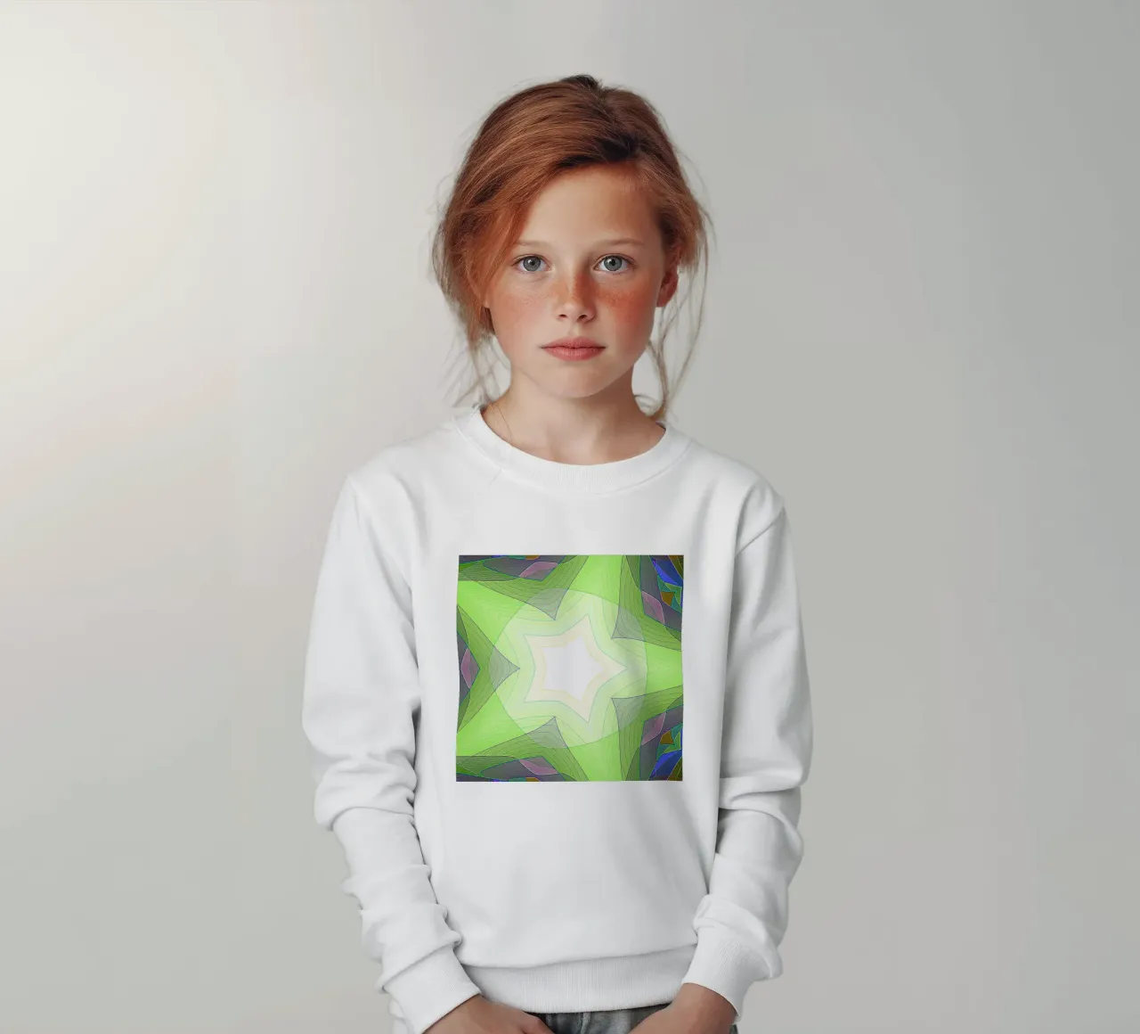 Étoile à 5 branches avec décorations multicolores, dans des nuances de vert sweat enfant de Gürsel Yesil Digital Art