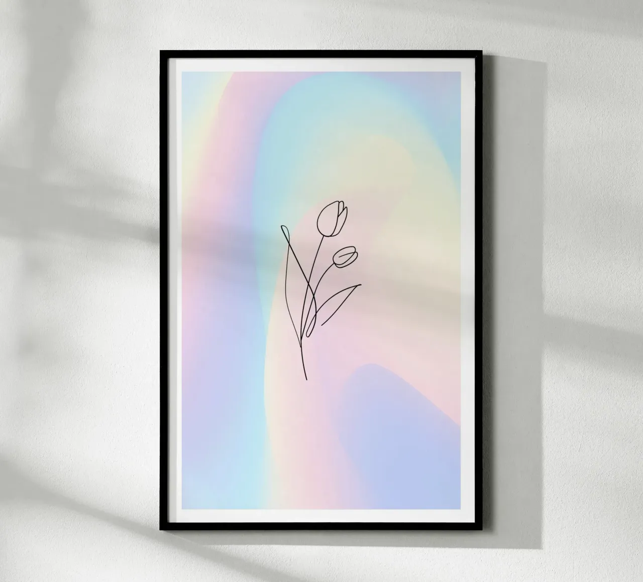 Aura Print, Tulp Poster, Bloemen Kunst, Kleurverloop poster met houten frame van Dreamscape