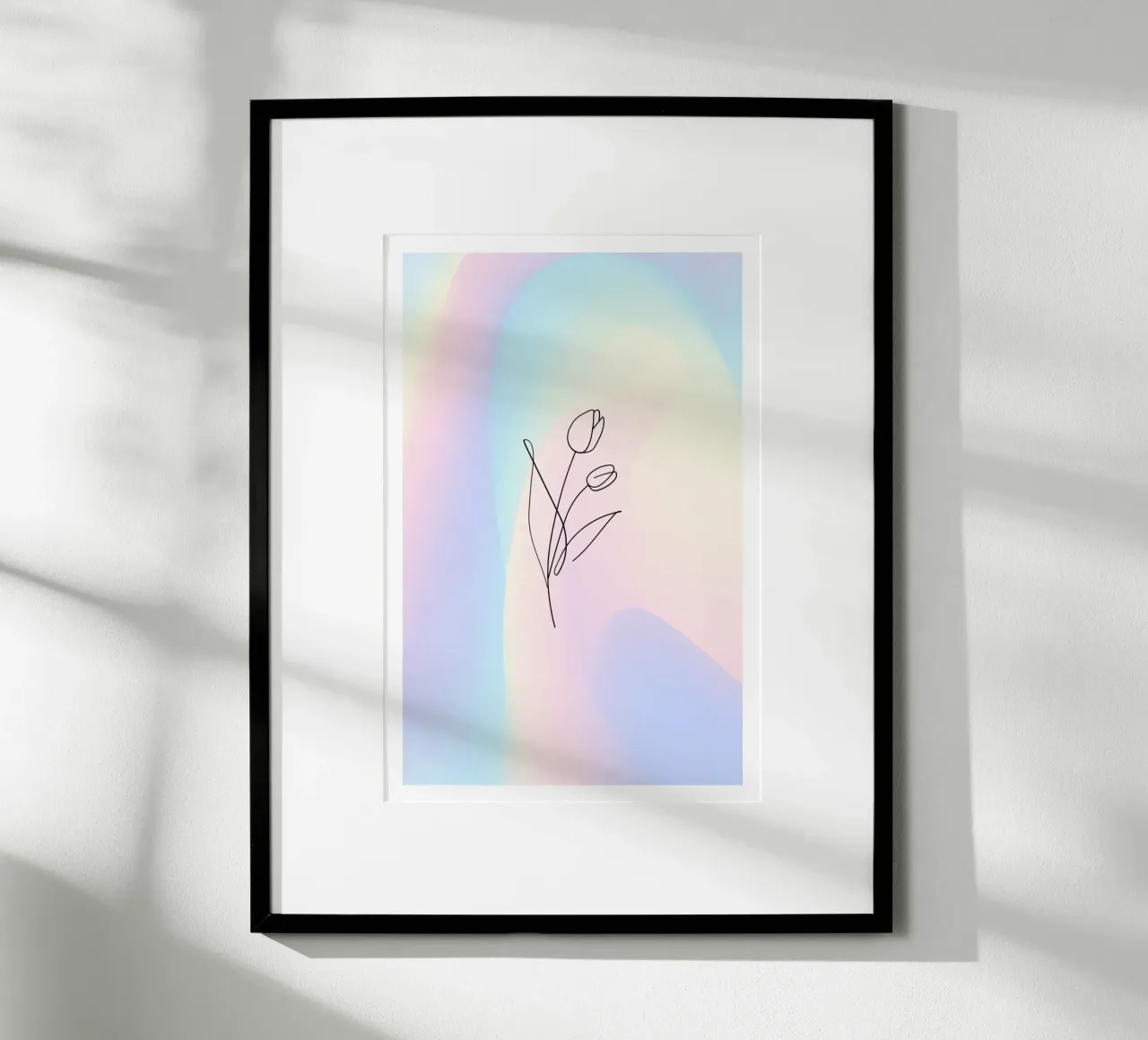 Aura Print, Tulp Poster, Bloemen Kunst, Kleurverloop poster met houten frame van Dreamscape