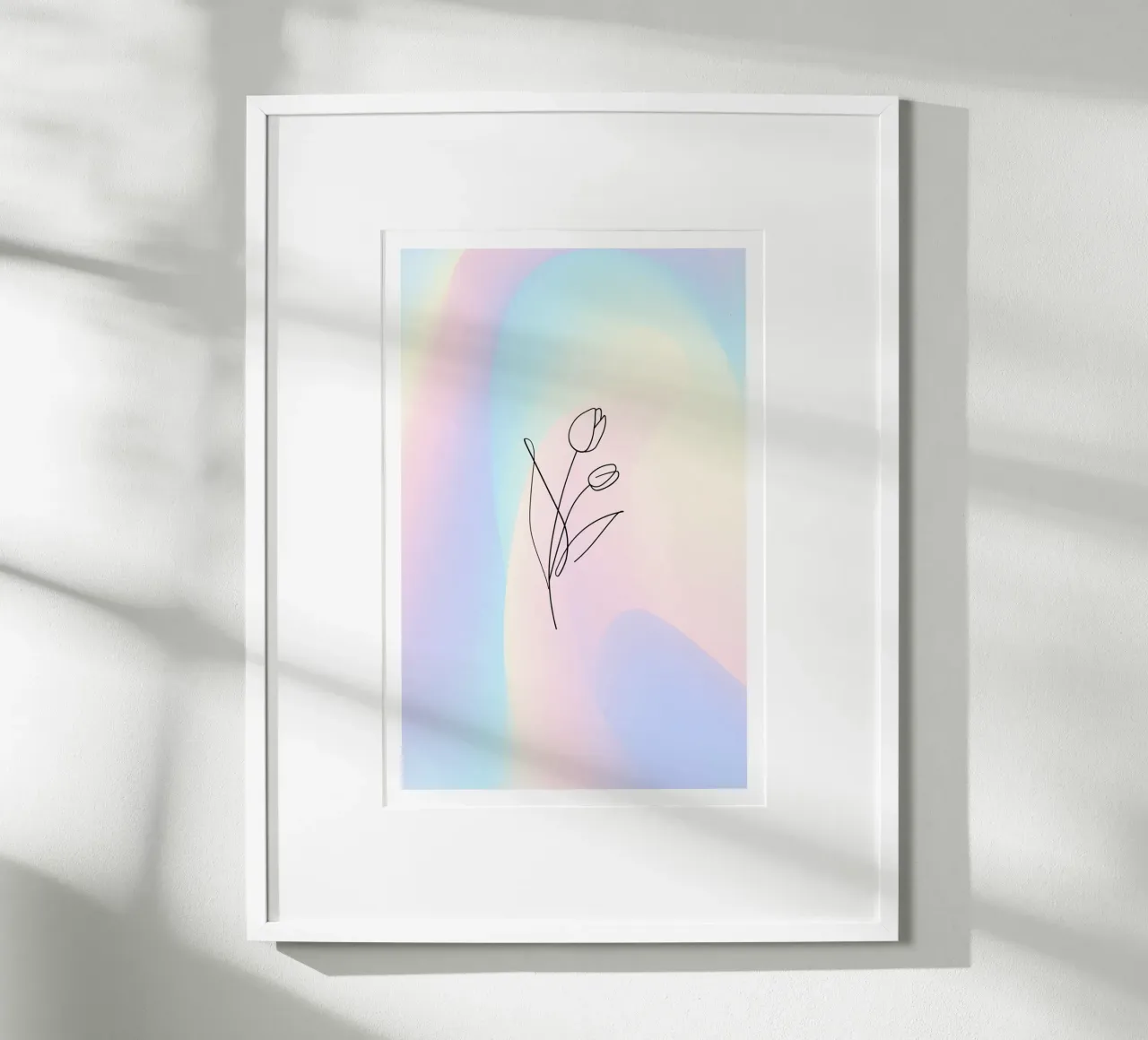 Aura Print, Tulp Poster, Bloemen Kunst, Kleurverloop poster met houten frame van Dreamscape