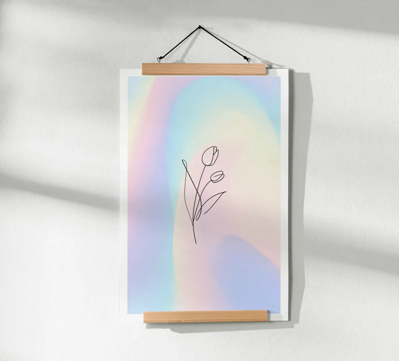 Aura Print, Tulp Poster, Bloemen Kunst, Kleurverloop poster met houten frame van Dreamscape
