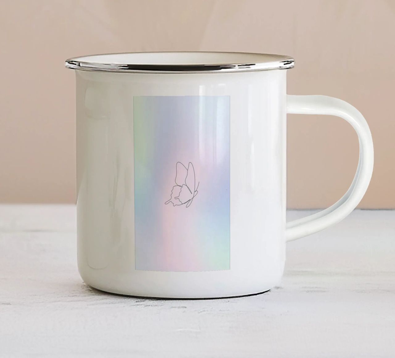 Vlinder Aura print, Blauw kleurverloop, Pastel Aura print emaille mok van Dreamscape