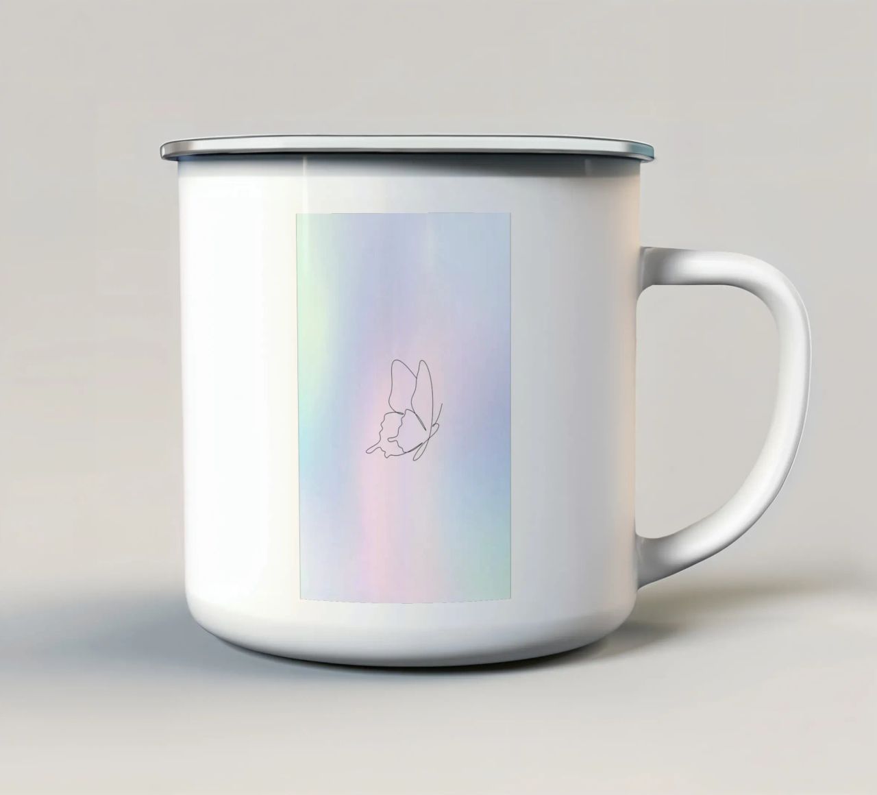 Vlinder Aura print, Blauw kleurverloop, Pastel Aura print emaille mok van Dreamscape